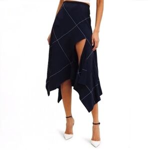 Monse Asymmetric Paneled Satin And Crepe Midi Skirt in Navy